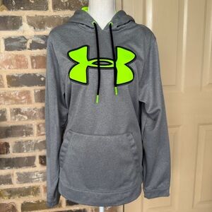 Under Armour Gray Hoodie Bright Neon Green Logo Style #1241995 Sz Medium